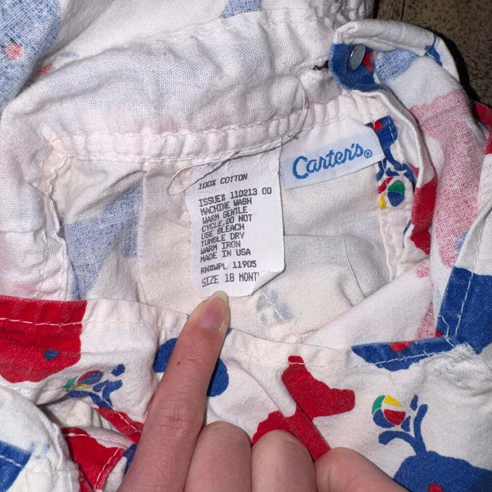 Vintage Carter's Whale Print Short Overalls oshkosh whale pattern Size 18 Months - Picture 3 of 6